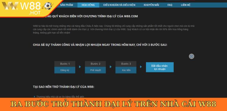 Ba bước trở thành đại lý trên nhà cái W88