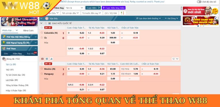 Khám phá tổng quan về thể thao W88