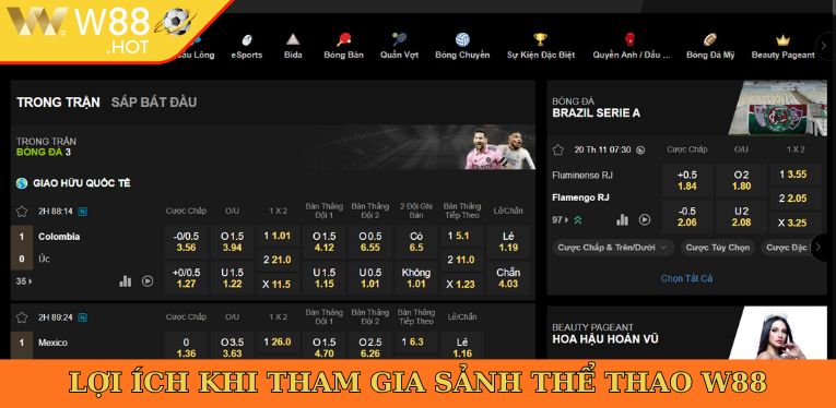 Lợi ích khi tham gia sảnh thể thao W88